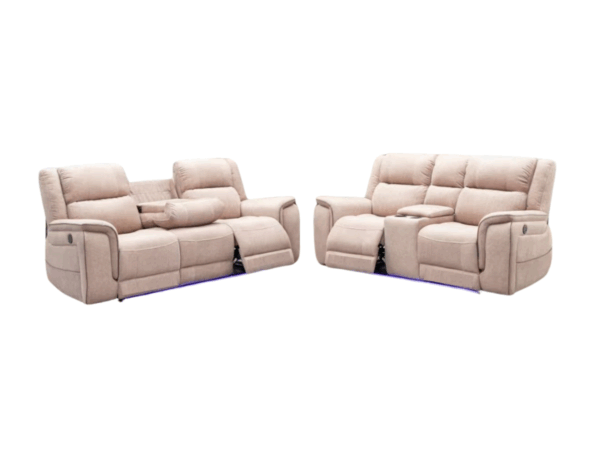 Dc Good Will Hanna 3+2 Electric Recliner Sofa Set in Cream Micro Fabric